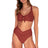 Front view of Sunsets Tuscan Red Brandi Bralette bikini top showing keyhole front tie with Tuscan Red Summer Lovin V-Front bikini bottom