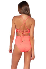 Back view of Sunsets Neon Coral Hannah High Waist Bottom