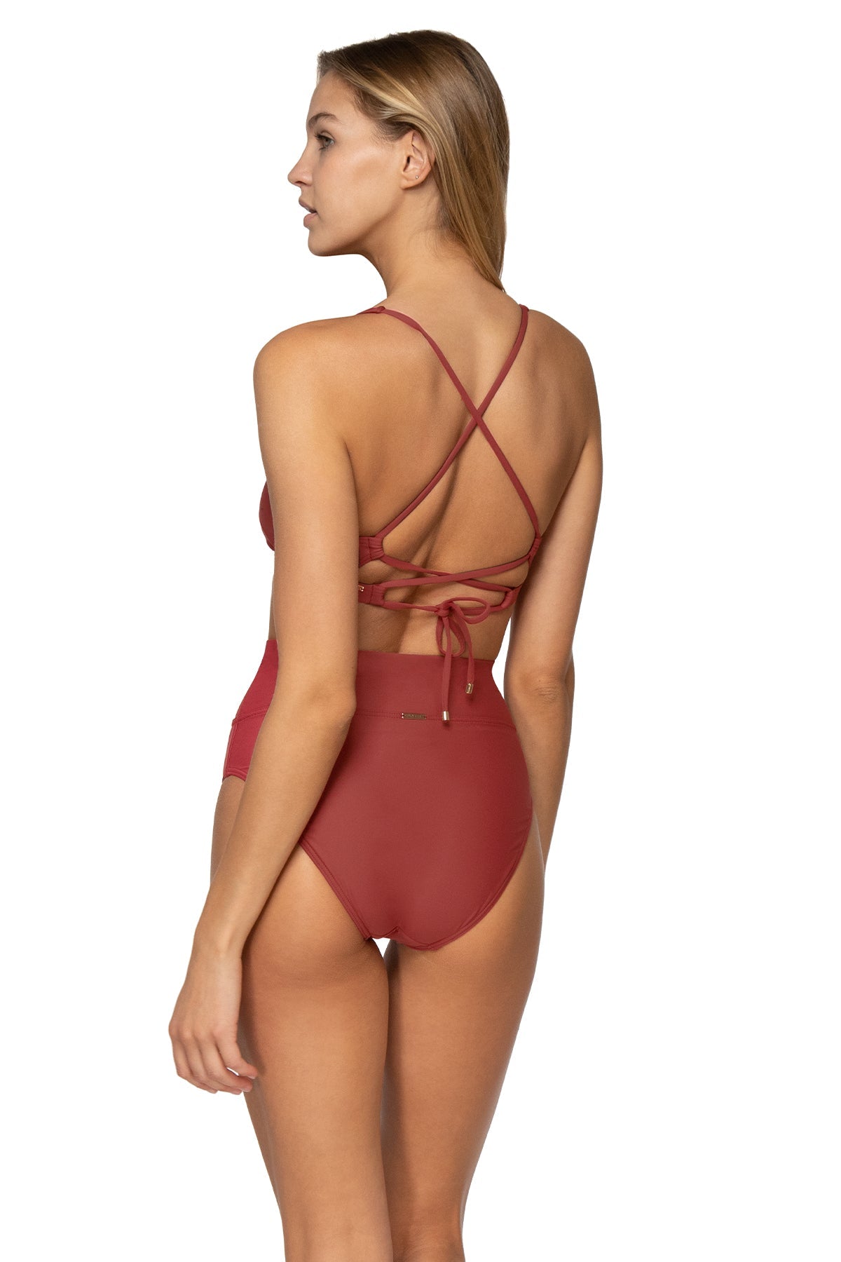 Back view of Sunsets Tuscan Red Hannah High Waist Bottom