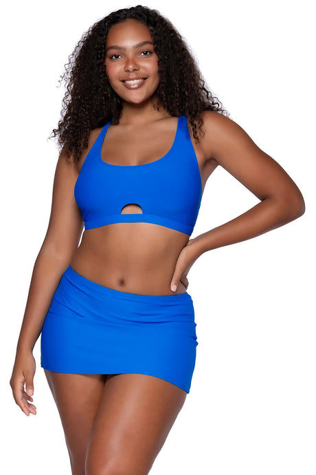 Front view of Sunsets Electric Blue Kokomo Swim Skirt