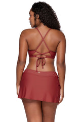 Back view of Sunsets Tuscan Red Sporty Swim Skirt