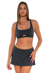 Sunsets Slate Seagrass Texture Sporty Swim Skirt