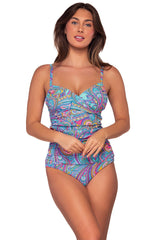 Front view of Sunsets Paisley Pop Serena Tankini Top