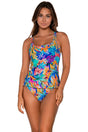 Front view of Sunsets Alegria Taylor Tankini swim top with Alegria Hannah High Waist bikini bottom