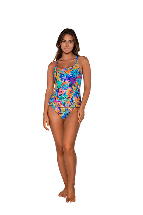 Front full shot of Sunsets Alegria Taylor Tankini swim top with Alegria Hannah High Waist bikini bottom