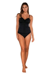 Front view of Sunsets Black Crossroads Tankini Top