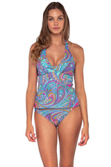 Front view of Sunsets Paisley Pop Heidi Tankini Top