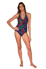 Front view of Sunsets Panama Palms Heidi Tankini Top