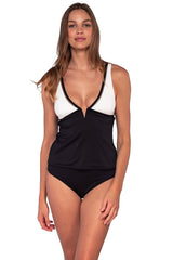 Front view of Sunsets Roll The Dice Vivian Tankini Top