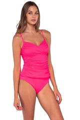 Side view of Sunsets Neon Pink Simone Tankini Top