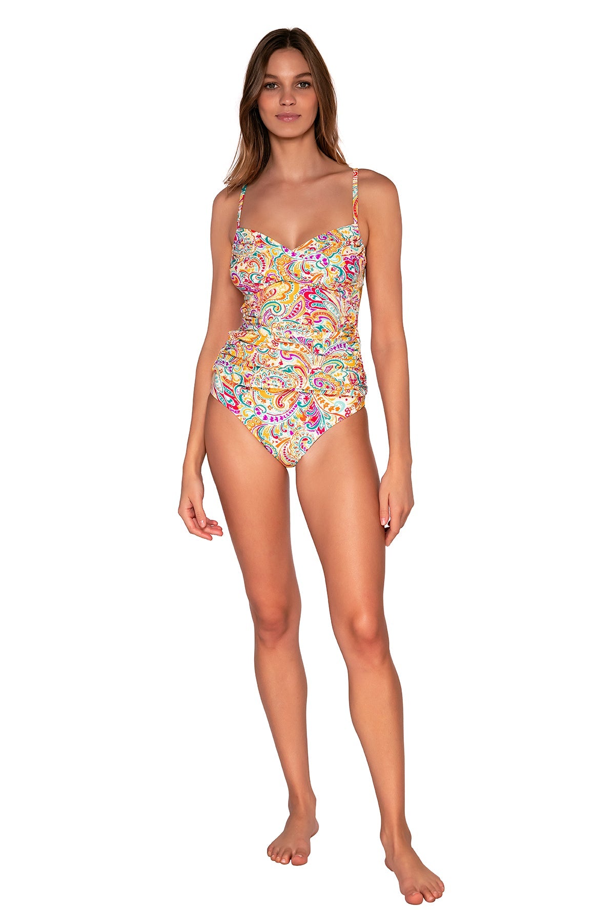 Front view of Sunsets Phoenix Simone Tankini Top