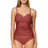 Front view of Sunsets Tuscan Red Simone Tankini swim top with Tuscan Red Femme Fatale Hipster bikini