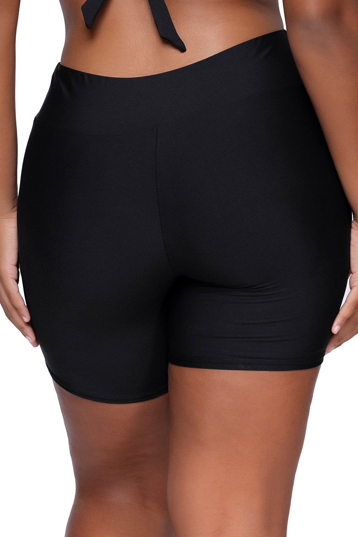 Back view of Sunsets Escape Black Bayside Bike Short