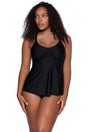 Front view of Sunsets Escape Black Tori Tankini