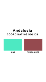 Coordinating solids chart for Sunsets Andalusia swimsuit print: Mint and Tuscan Red