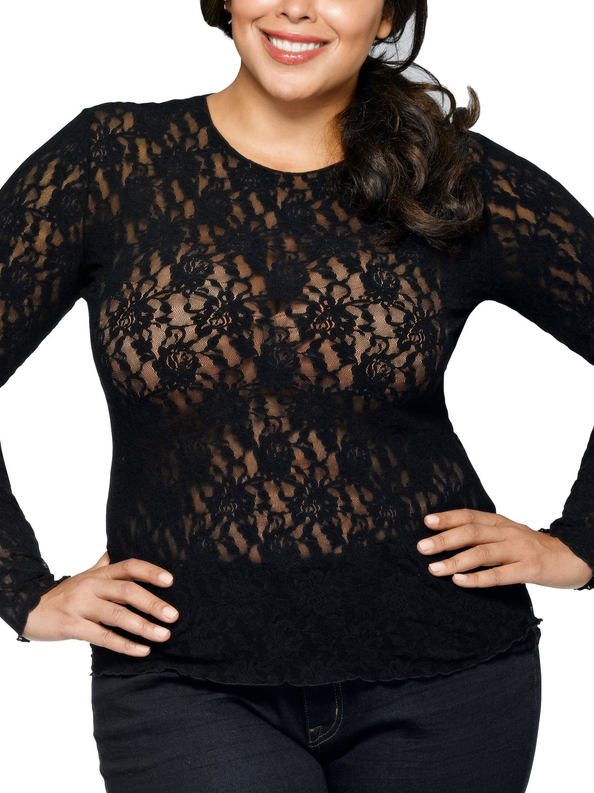 Plus Size Signature Lace Long Sleeve Top