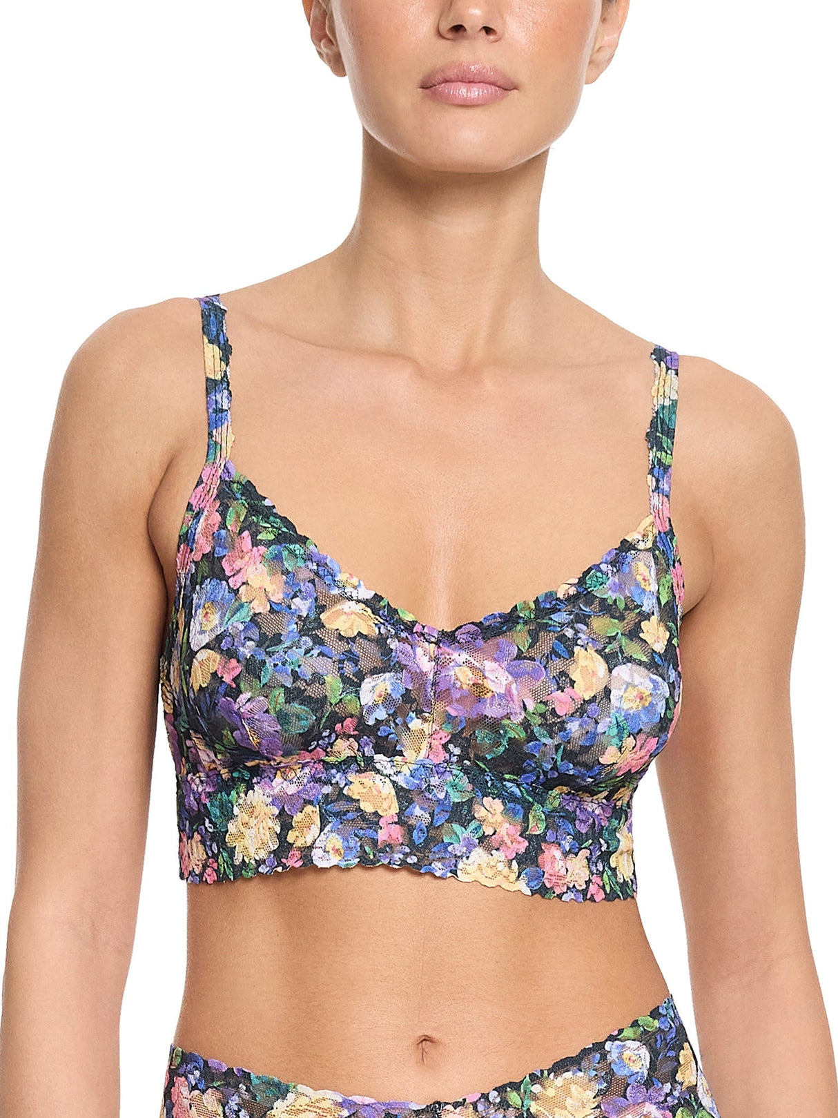 Printed V-Neck Retro Lace Bralette