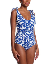 Ruched Bow One Piece Swimsuit