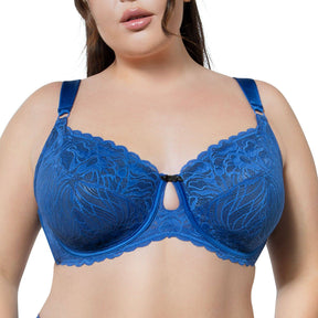 Sapphire Parfait Charlotte full bust unlined lace underwire bra on model, front view