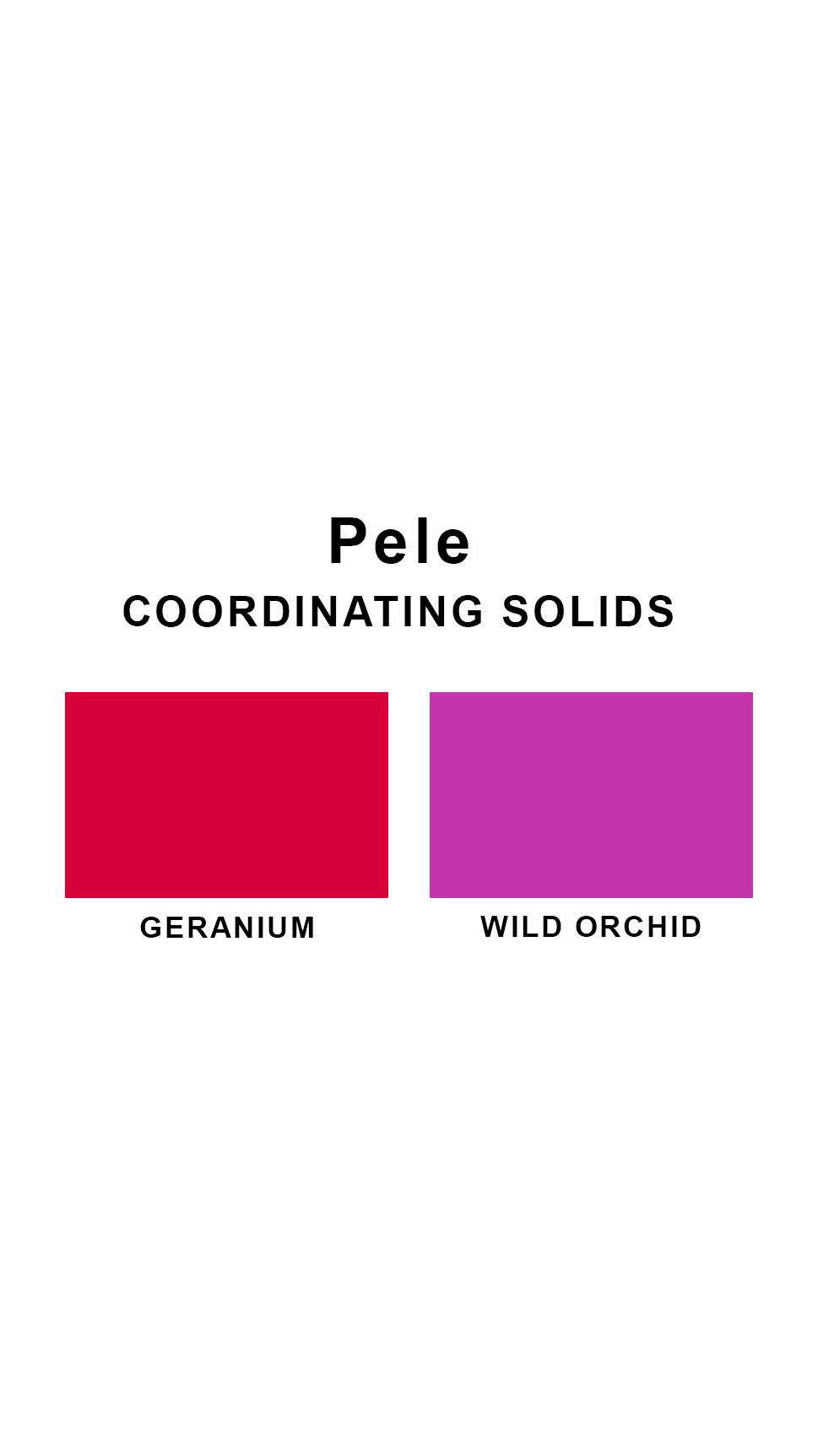 Coordinating solids chart for Sunsets Pele swimsuit print: Geranium and Wild Orchid