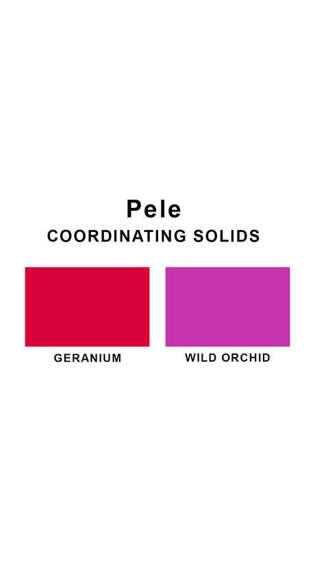 Coordinating solids chart for Sunsets Pele swimsuit print: Geranium and Wild Orchid