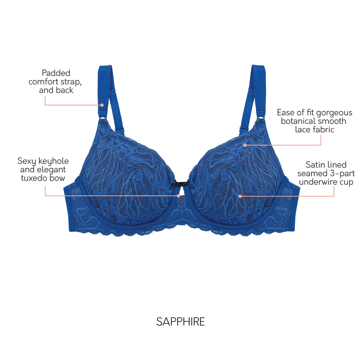Sapphire Parfait Charlotte full bust unlined lace underwire bra, style 6922