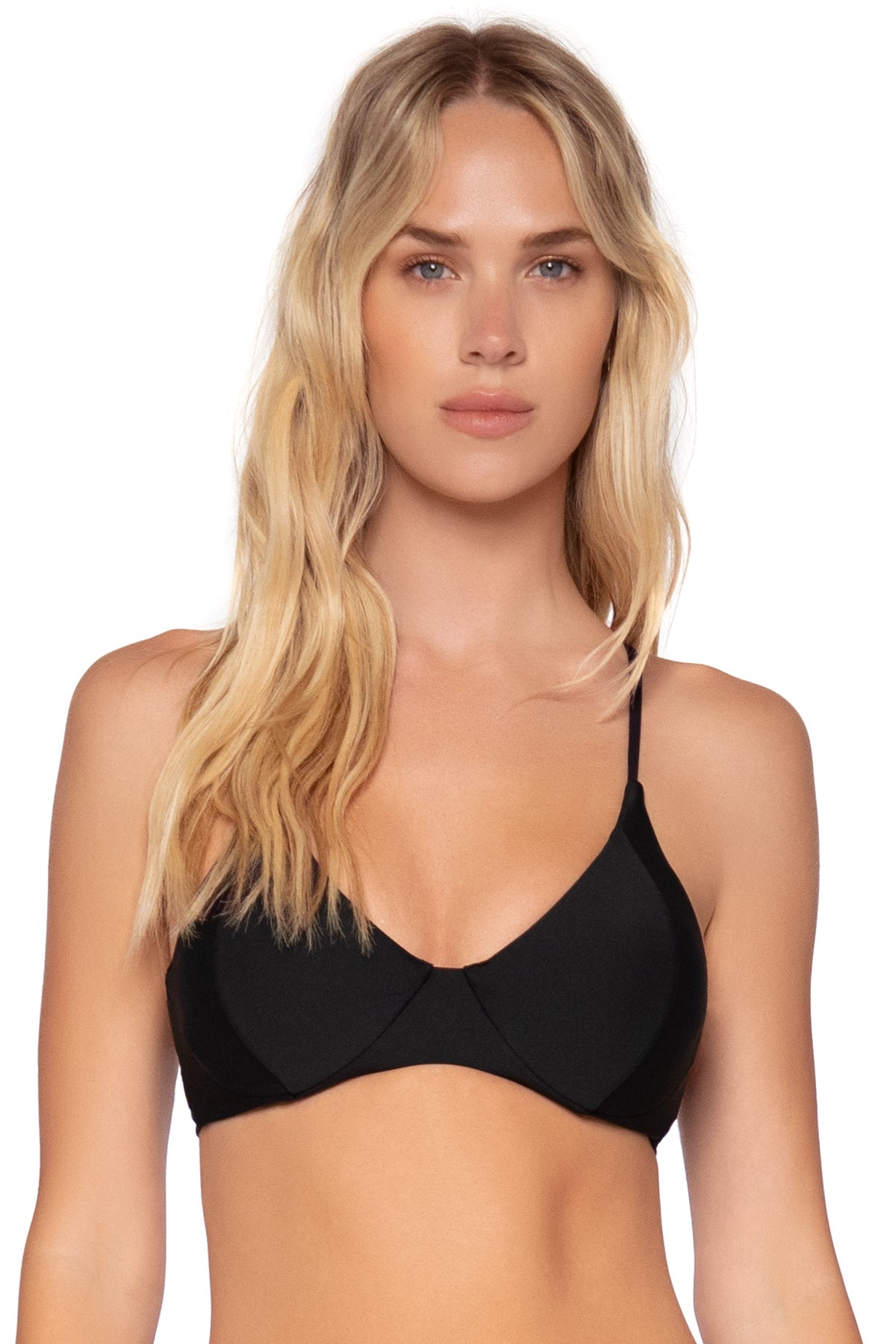 Front view of Swim Systems Black Maya Underwire Top