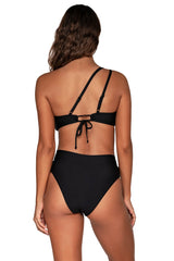 Back view of Swim Systems Black Reese One Shoulder Top