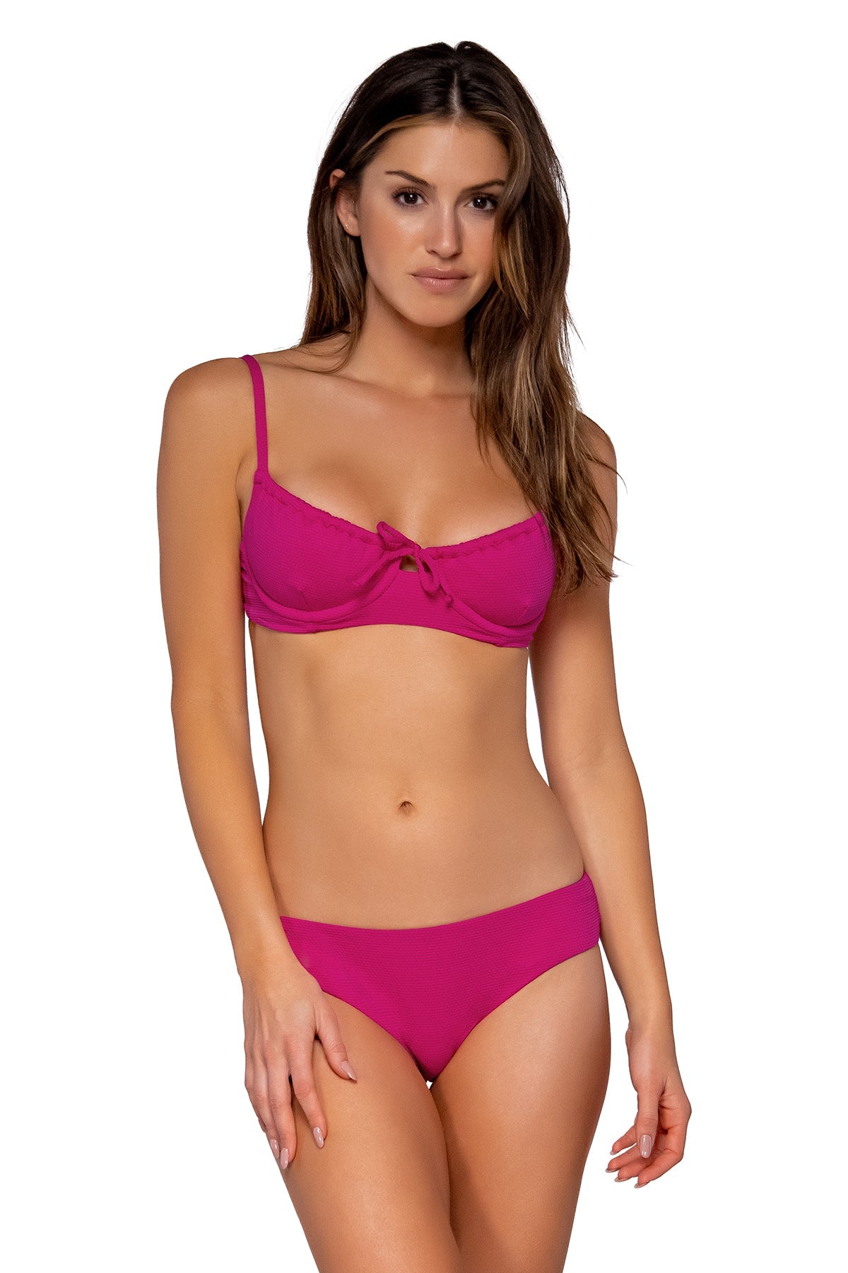 Front view of Swim Systems Magenta Hazel Hipster Bottom