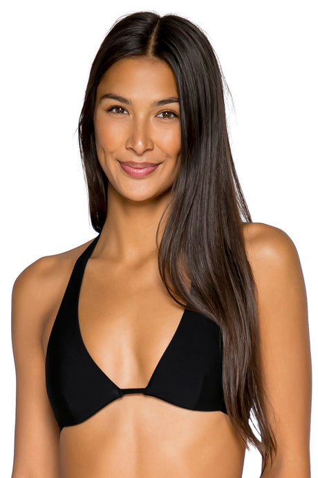 Front view of B Swim Black Out Hailey Halter Top