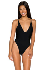 Front view of B Swim Black Out Lawless One Piece