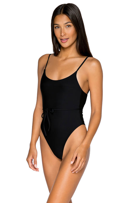 Side view of B Swim Black Out Ballet One Piece