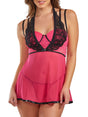 iCollection Babydoll Lingerie Fuchsia-Black / S Women's Madelyn Babydoll