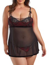 iCollection Babydoll Lingerie Plus Size Mesh Underwire Babydoll G String