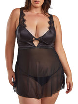 iCollection Babydoll Lingerie Plus Size Plus Satin Babydoll G-String