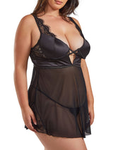 iCollection Babydoll Lingerie Plus Size Plus Satin Babydoll G-String