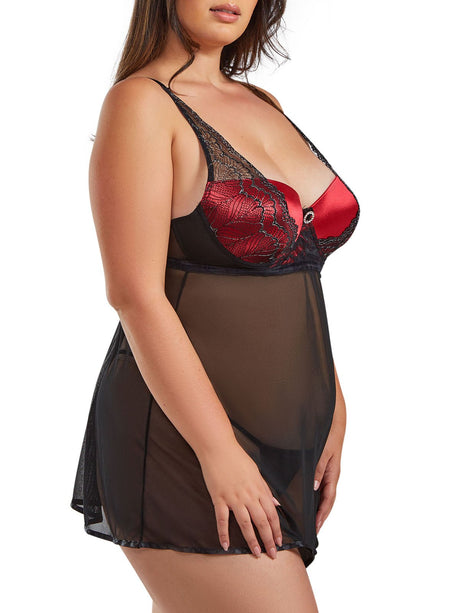 iCollection Babydoll Lingerie Plus Size Plus Size Mesh Babydoll G String Set