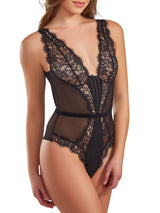 iCollection Black Striped Mesh Teddy Lingerie