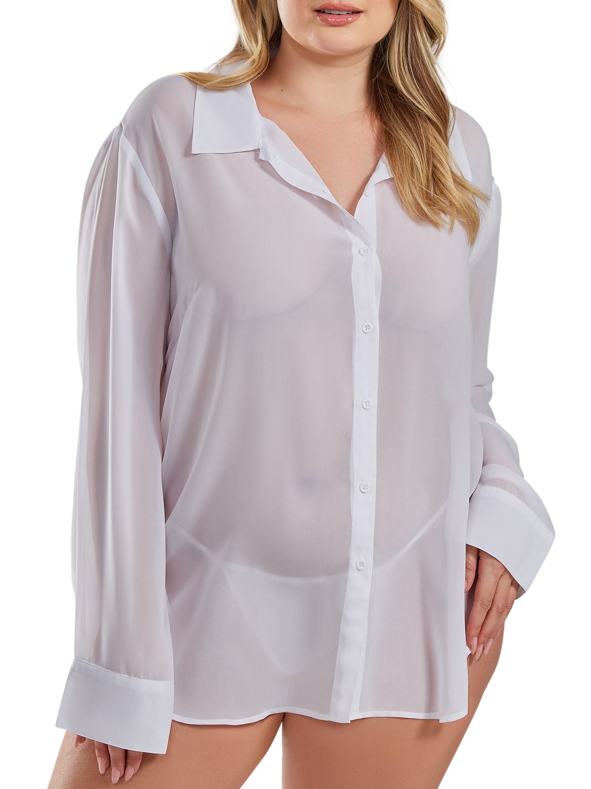 iCollection Chiffon Button Down Plus Size Sleep Shirt