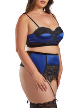 iCollection Garter Belt Bra Set Plus Size Plus Size Long Line Mesh Bra and Panty Set