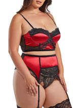 iCollection Garter Belt Bra Set Plus Size Plus Size Long Line Mesh Bra and Panty Set