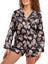 Multi-black floral print satin long sleeve pajama set
