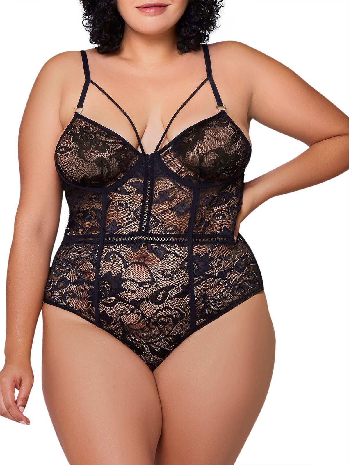 iCollection Plus Size Teddy Lingerie Kaliana Sheer Plus Size Teddy Lingerie