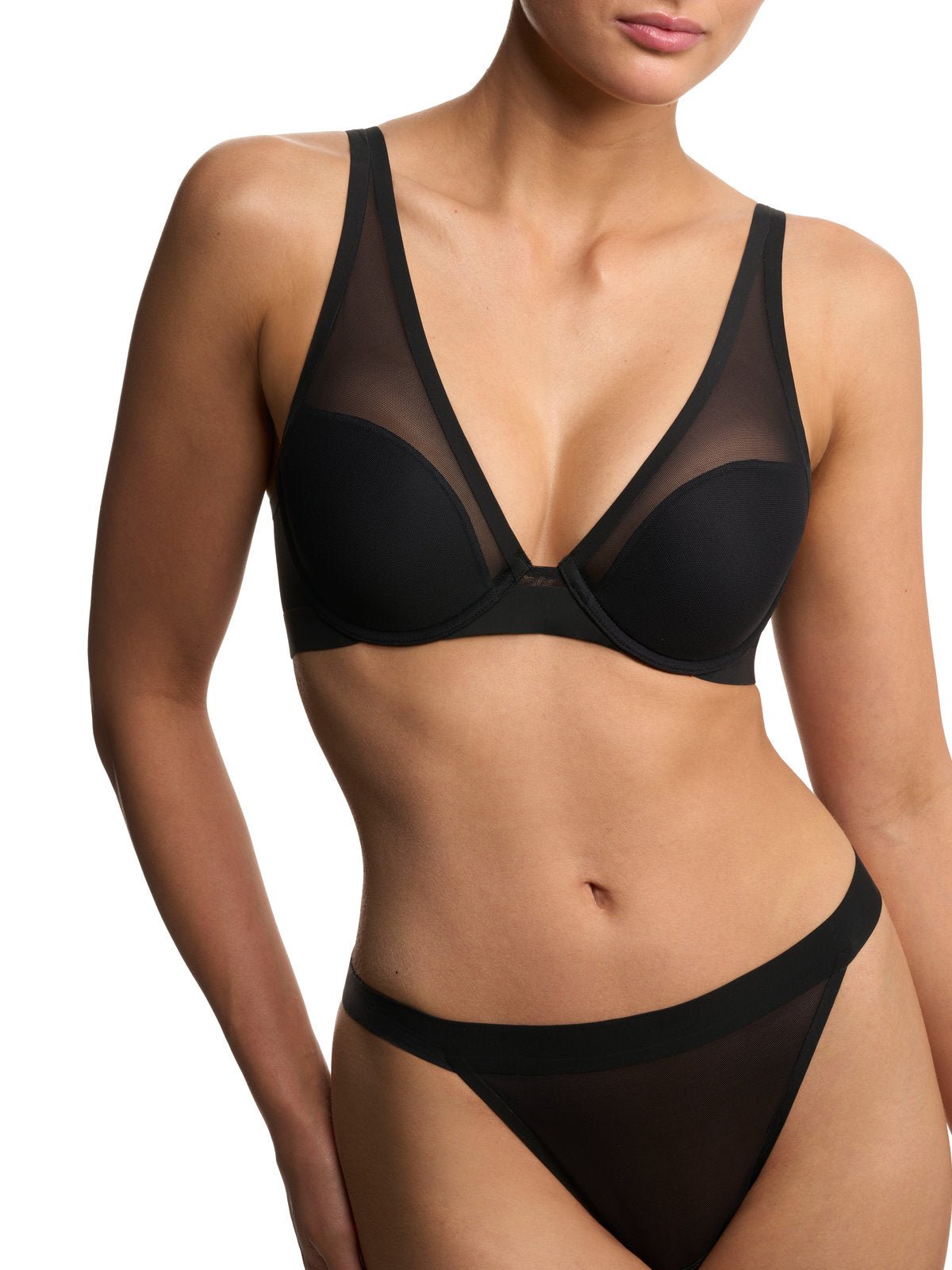 Black Natori True Zen sheer mesh plunge t-shirt bra 721343, view 10