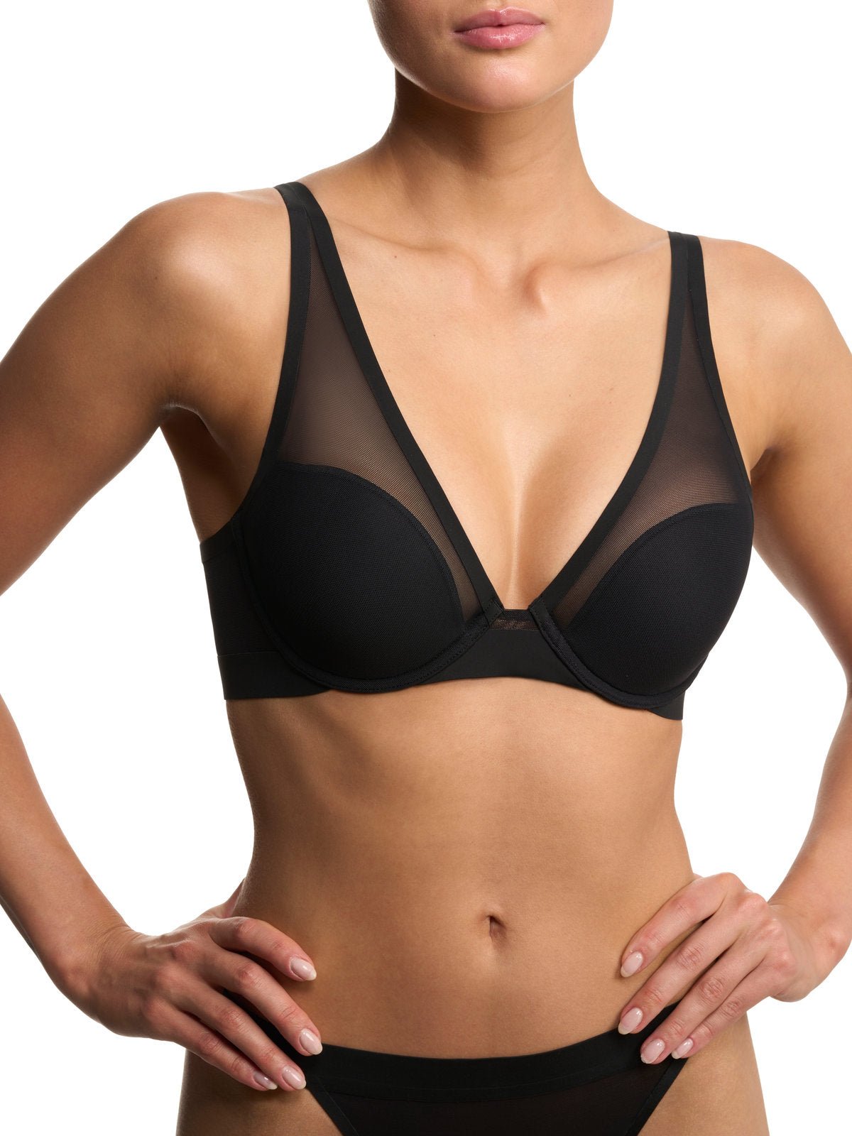 Black Natori True Zen sheer mesh plunge t-shirt bra 721343, view 8