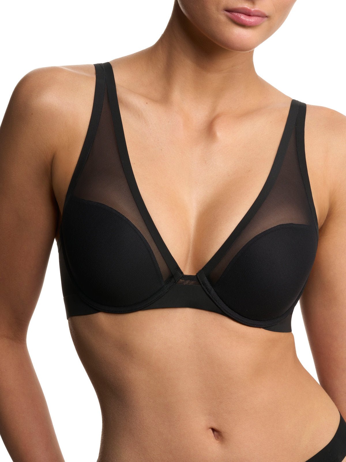 Black Natori True Zen sheer mesh plunge t-shirt bra 721343, view 9