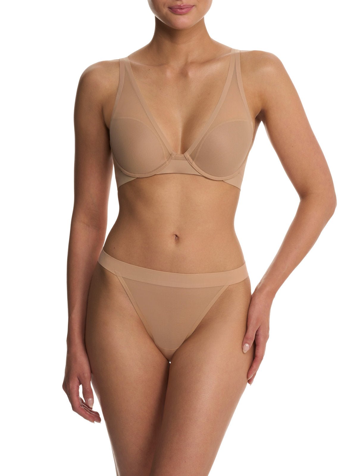 Buff Natori True Zen sheer mesh plunge t-shirt bra 721343, view 2