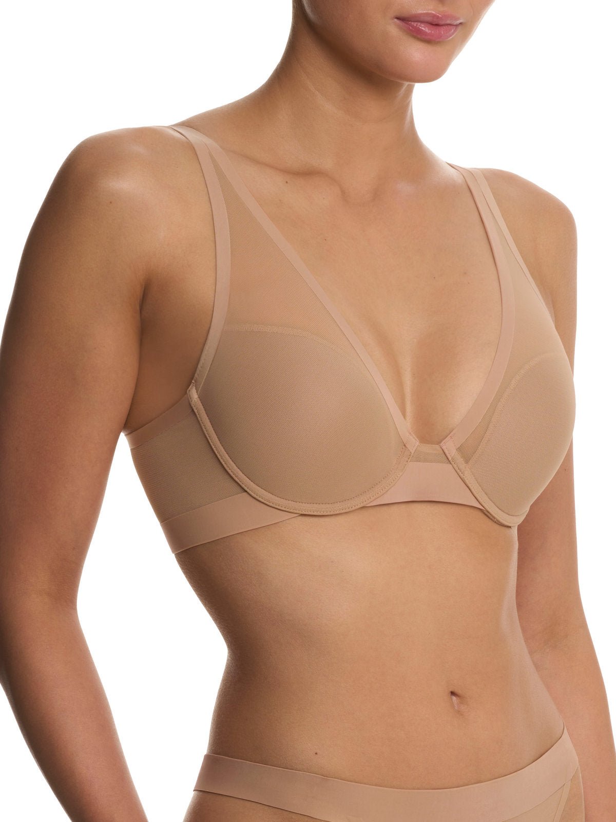 Buff Natori True Zen sheer mesh plunge t-shirt bra 721343, view 3