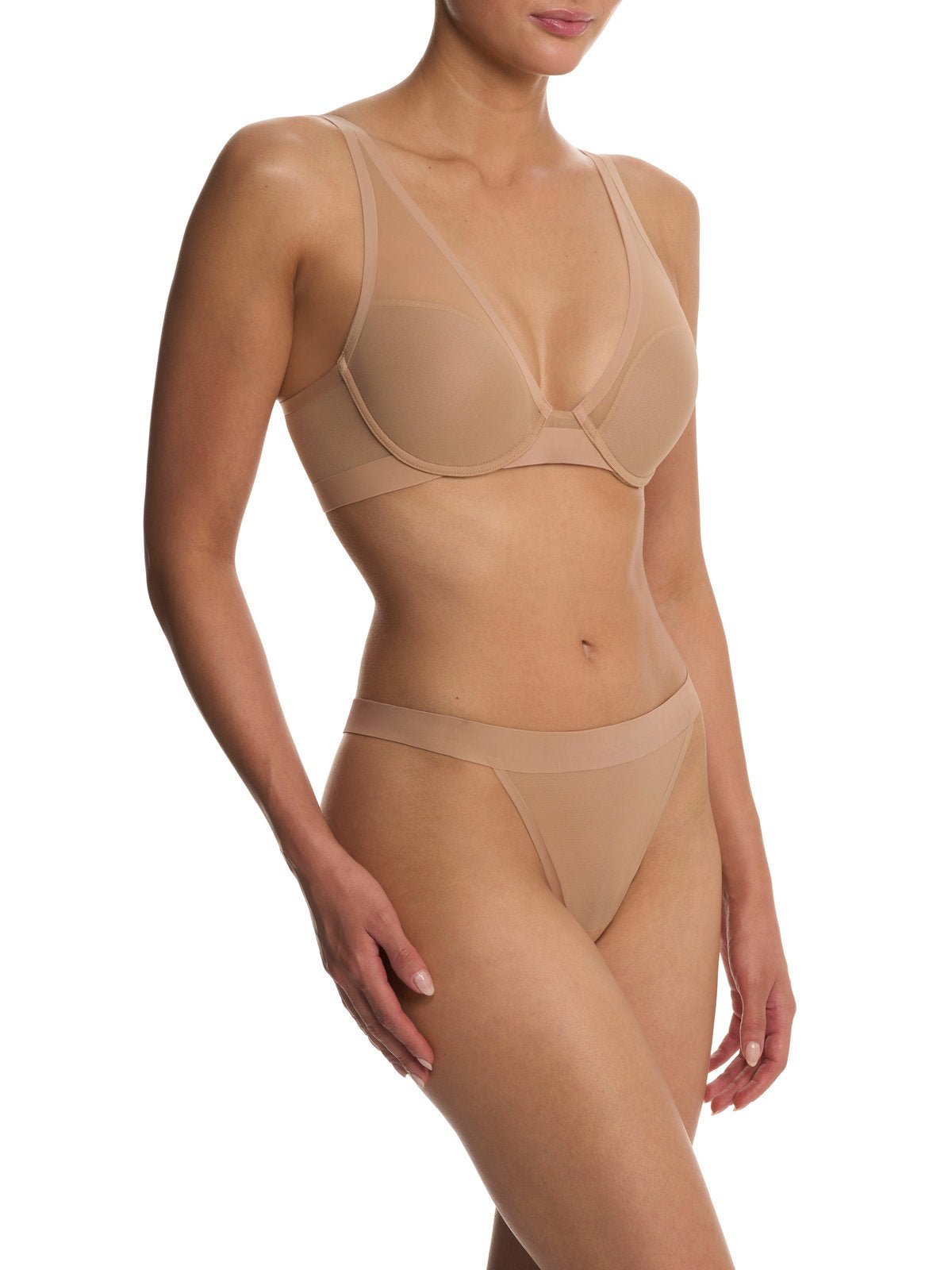 Buff Natori True Zen sheer mesh plunge t-shirt bra 721343, view 4