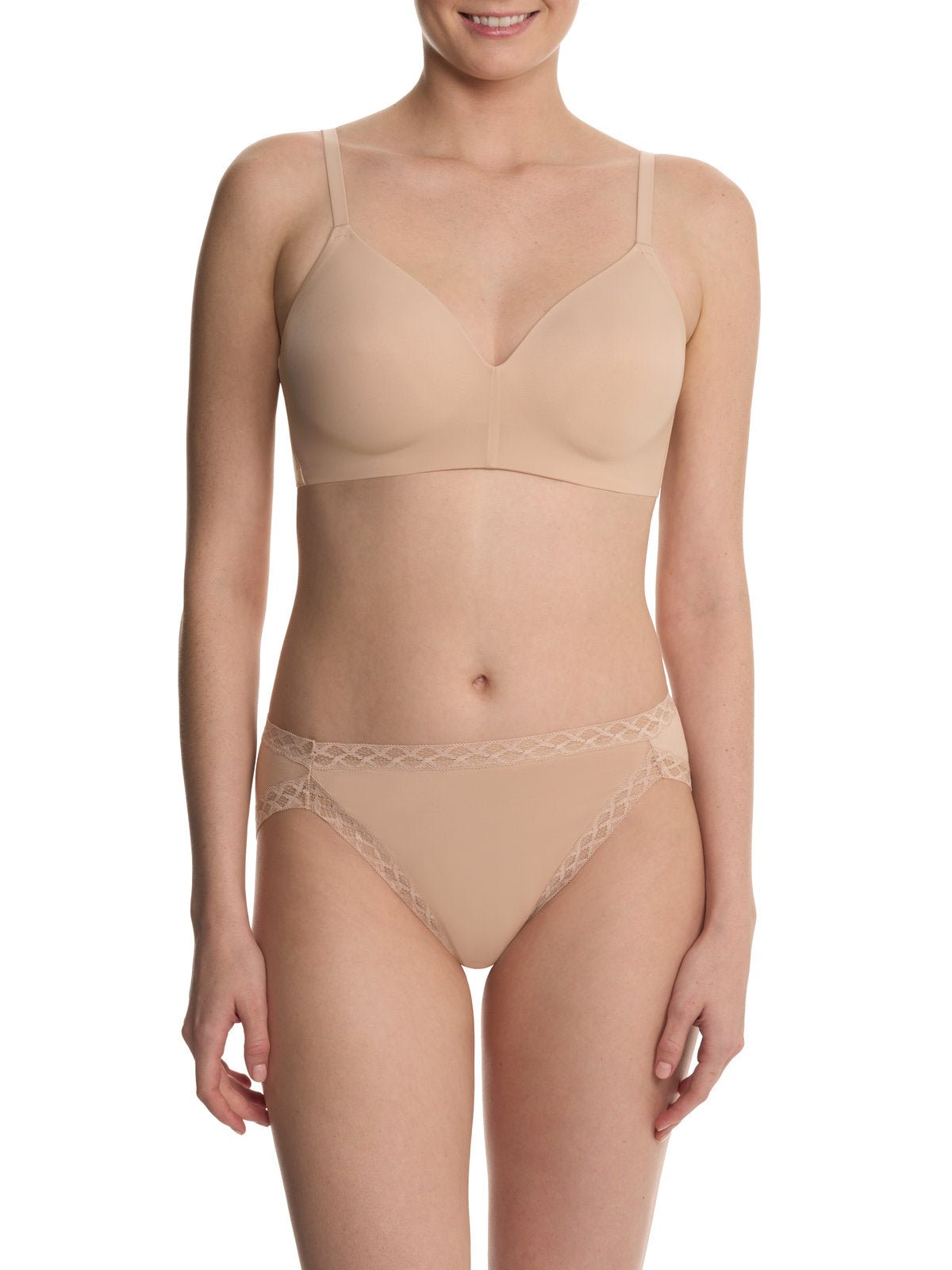 Light mocha Natori Cloud Comfort convertible back smoothing wireless bra 733338, front view